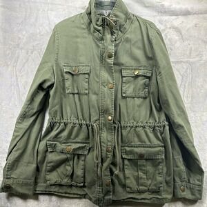 Market & Spruce Military Style Jacket w/Hood Cotton/Spandex Dark Green Sz‎ Large